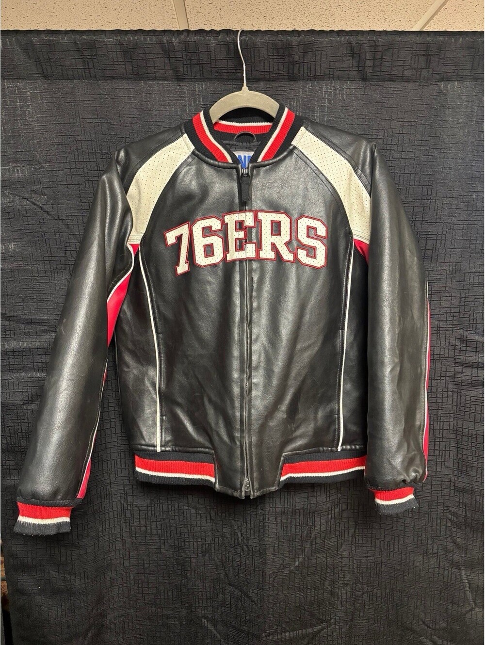 NBA Philadelphia 76ers Faux Leather Jacket Youth L 12/14 See Pics 👀